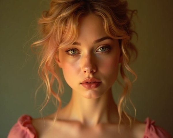 Portrait of a Young Woman with Wavy Pink-Highlighted Hair