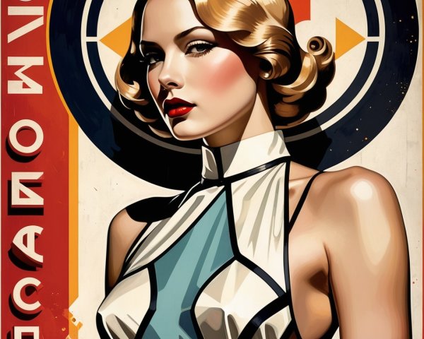 Glamorous Female Figure with Retro Aesthetics and Colors
