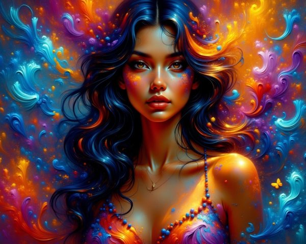 Surreal Portrait of a Colorful Woman in Motion