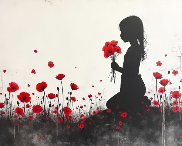 Silhouette of a Girl in a Field of Red Poppies
