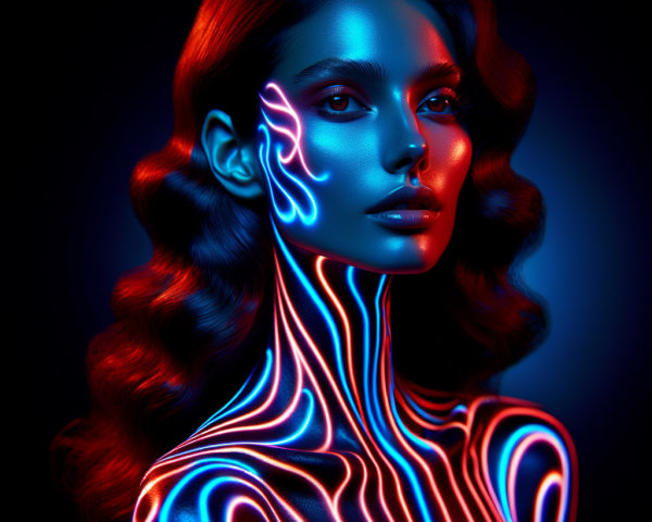 Portrait of a model with neon lines on skin