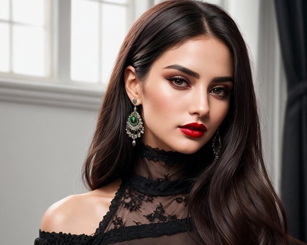 Portrait of a Woman in Elegant Off-Shoulder Top
