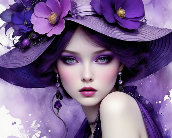 Portrait of a Young Woman in a Purple Hat