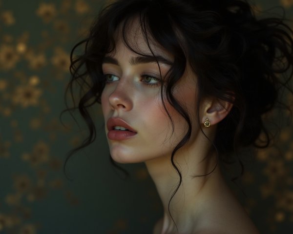 Young woman with wavy hair in floral background