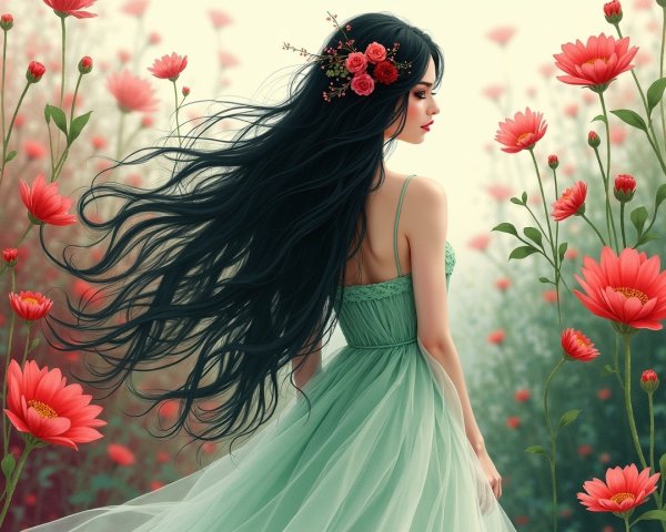 Serene Woman in Vibrant Pink Flower Field