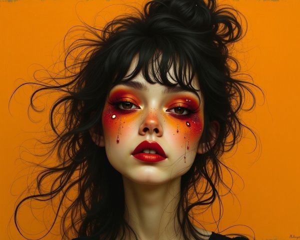 Portrait of a Young Woman with Dramatic Makeup