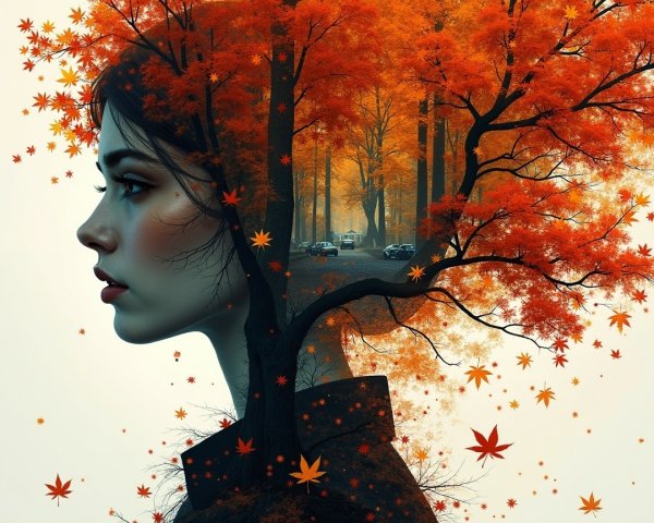 Woman's Profile Blended with Autumn Landscape