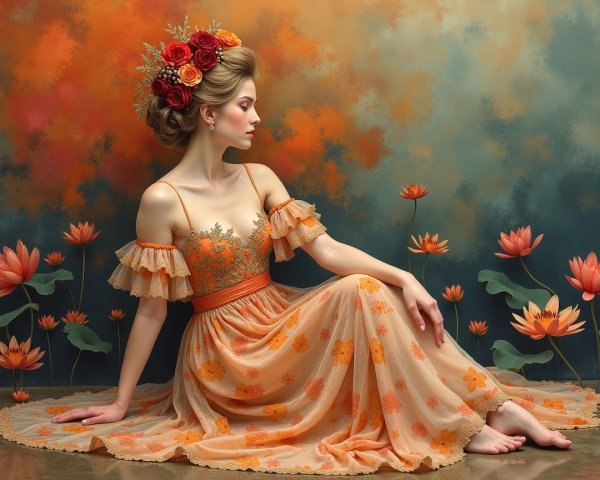 Young Woman in Floral Dress Against Gradient Background