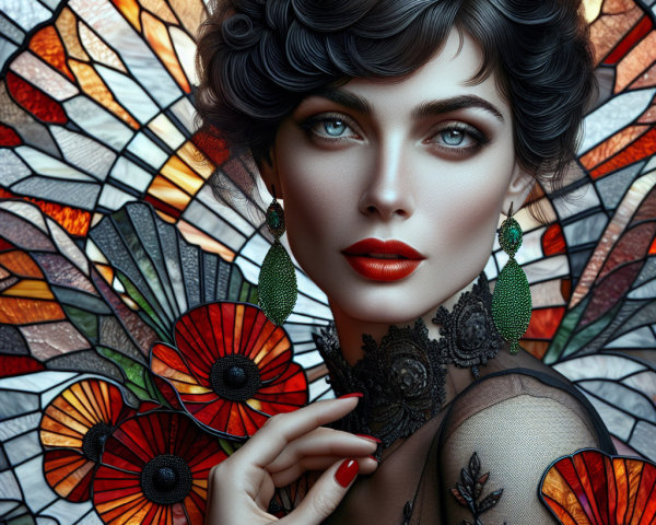 Elegant Woman with Dark Hair and Floral Attire