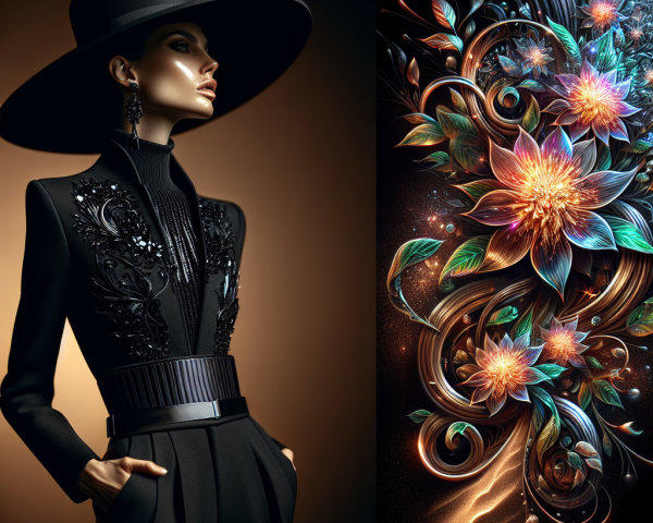 Stylish Model in Embroidered Outfit with Floral Design