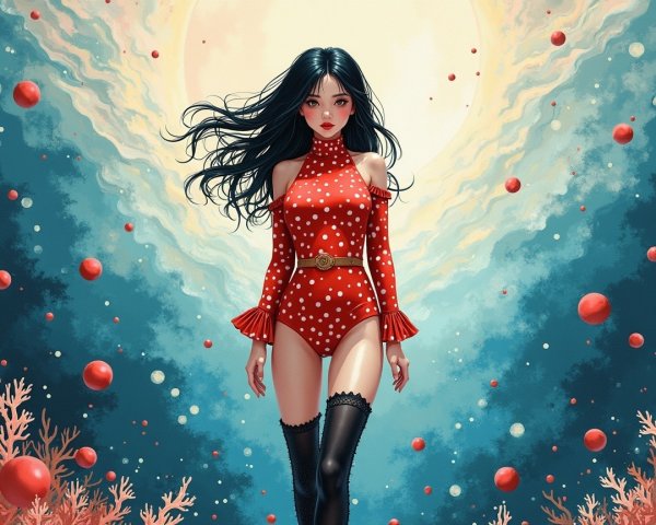 Digital Illustration of Woman in Surreal Underwater Scene