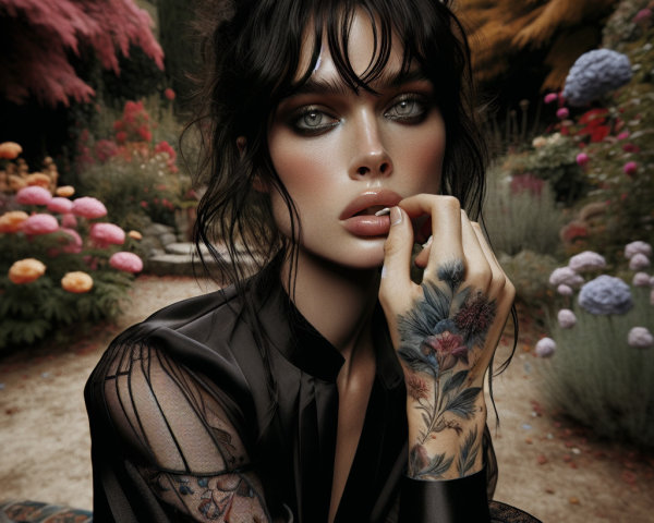 Portrait of a Woman in a Colorful Garden Setting