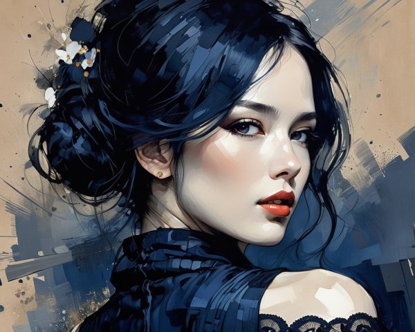 Portrait of a Young Woman in Elegant Black Dress