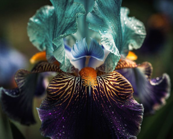 Macro Shot of a Blue and Purple Iris Flower
