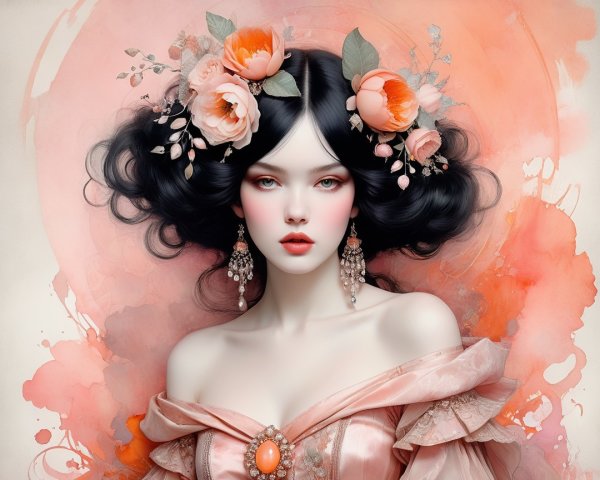 Portrait of a young woman in floral attire and soft hues