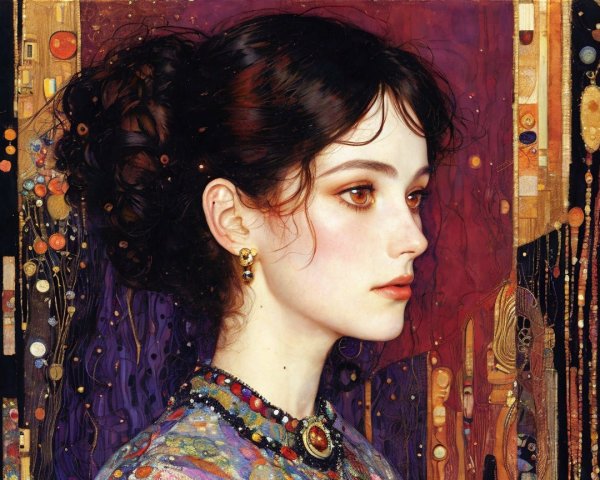 Portrait of a Young Woman with Jewelry and Colorful Fabric