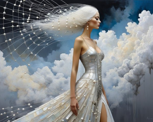 Full Body Portrait of a Woman in Silver Dress