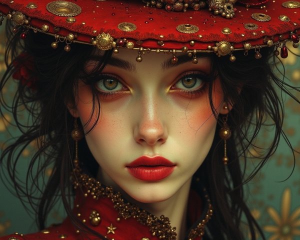 Portrait of a Young Woman with Green Eyes and Hat