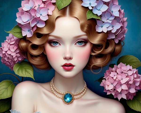 Young woman with golden hair and floral adornments