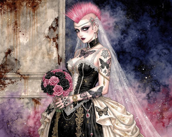 Gothic Cybernetic Steampunk Woman in Watercolor Art
