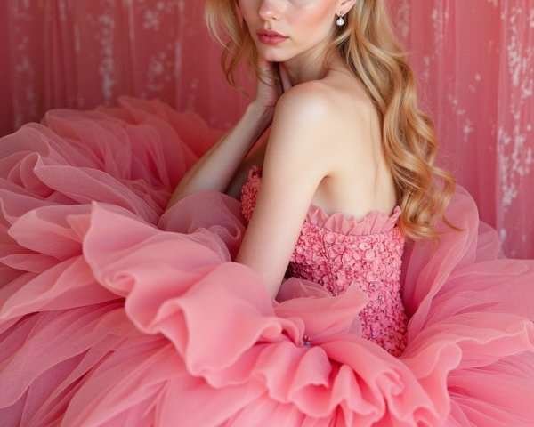 Lavish Pink Tulle Gown with Floral Embellishments
