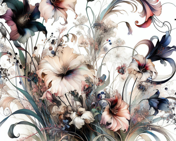 Intricate Flower Arrangement with Soft Colors and Lines