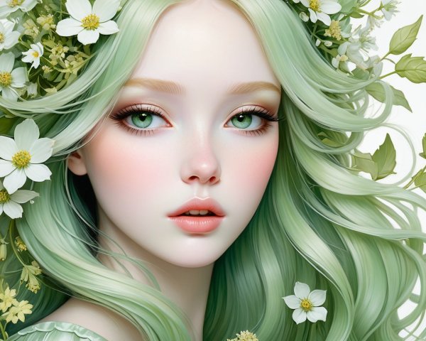 Portrait of a Young Woman with Mint-Green Hair