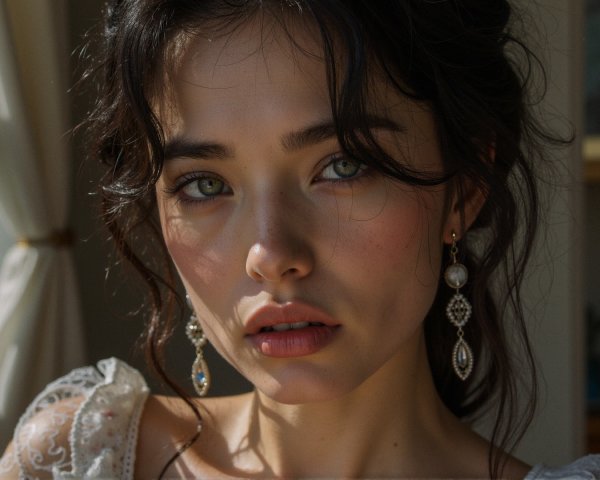 Close-Up Portrait of a Young Woman with Green Eyes