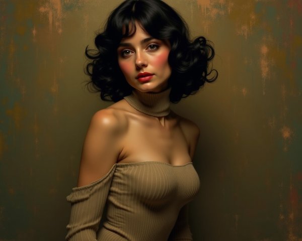 Young woman in off-the-shoulder top with soft curls