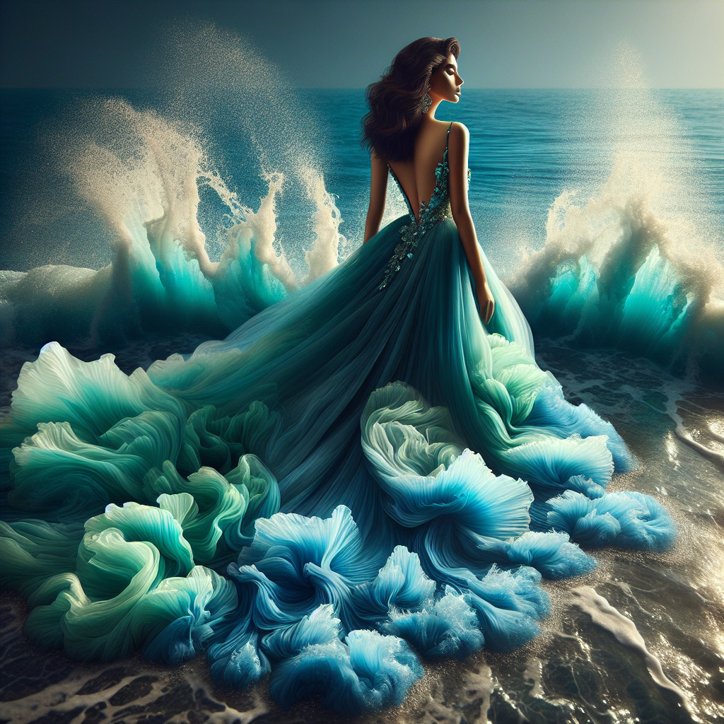 Figure in Flowing Blue Gown by Serene Seashore