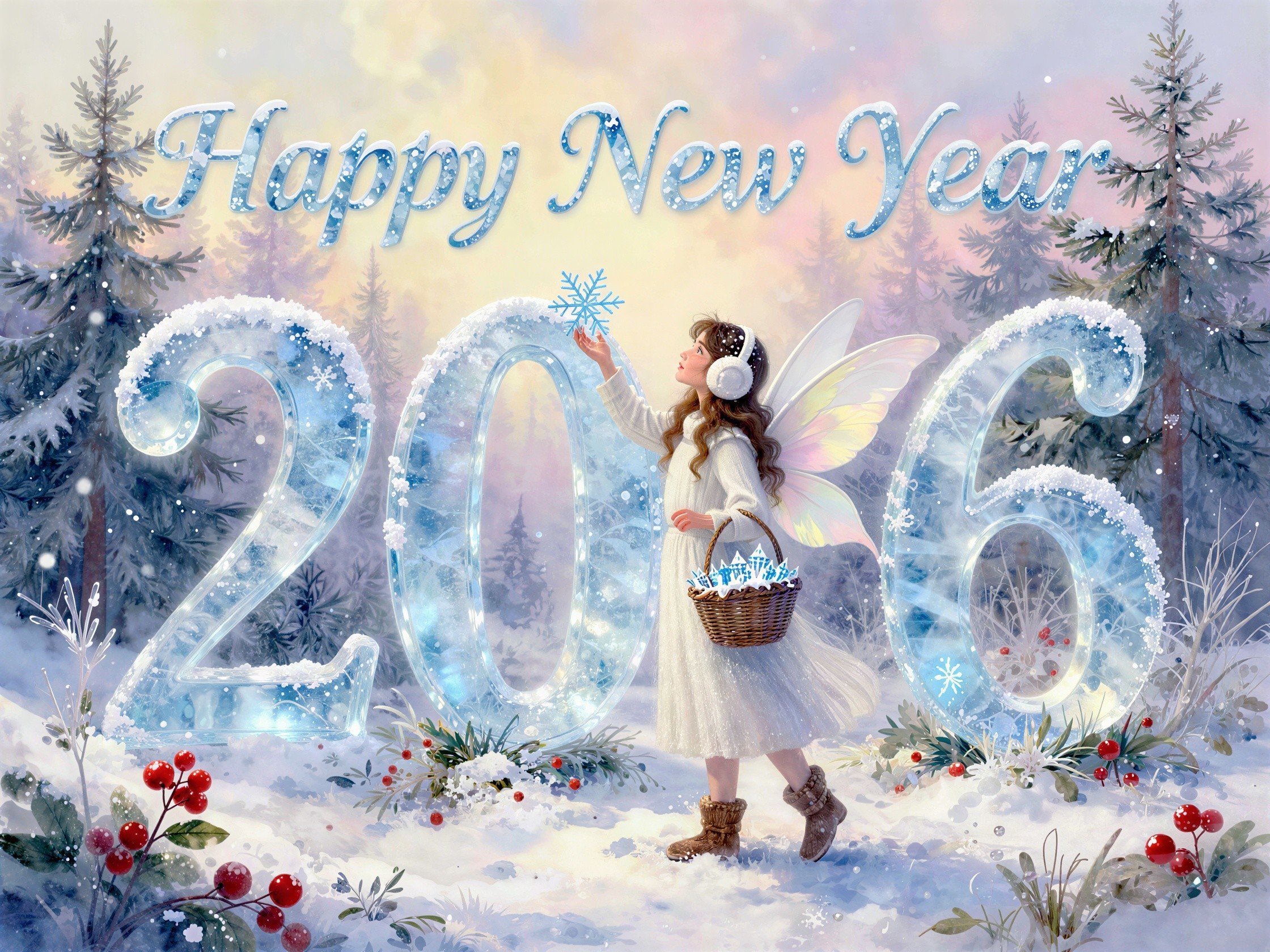 Watercolor Illustration of a Magical Winter Scene