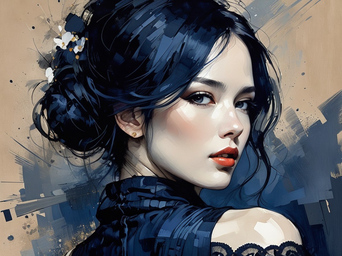 Portrait of a Young Woman in Elegant Black Dress