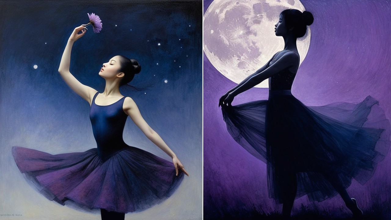 Ballet Dancers Diptych with Asian Ballerina and Silhouette