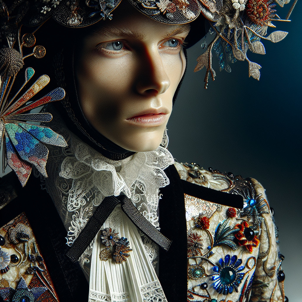 Male Model in Floral Motif Outfit with Headpiece