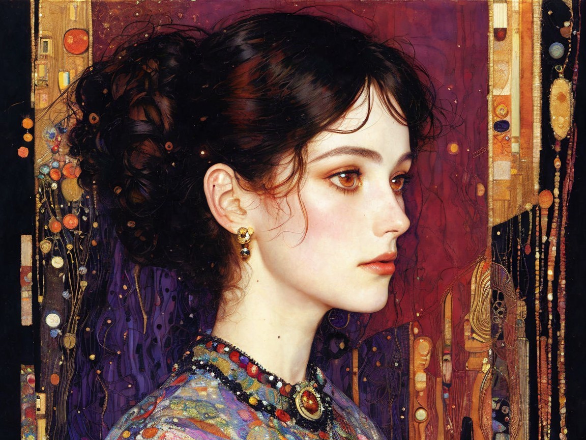 Portrait of a Young Woman with Jewelry and Colorful Fabric