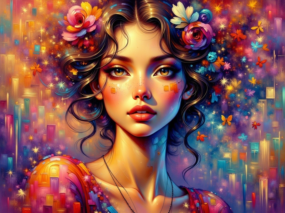 Vibrant Portrait of a Young Woman with Floral Accents