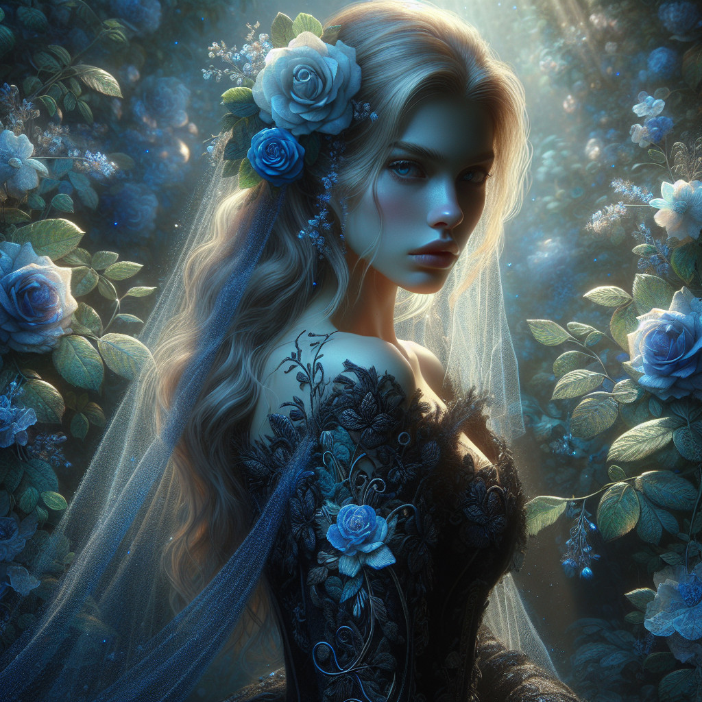 Woman with Blonde Hair Surrounded by Floral Backdrop
