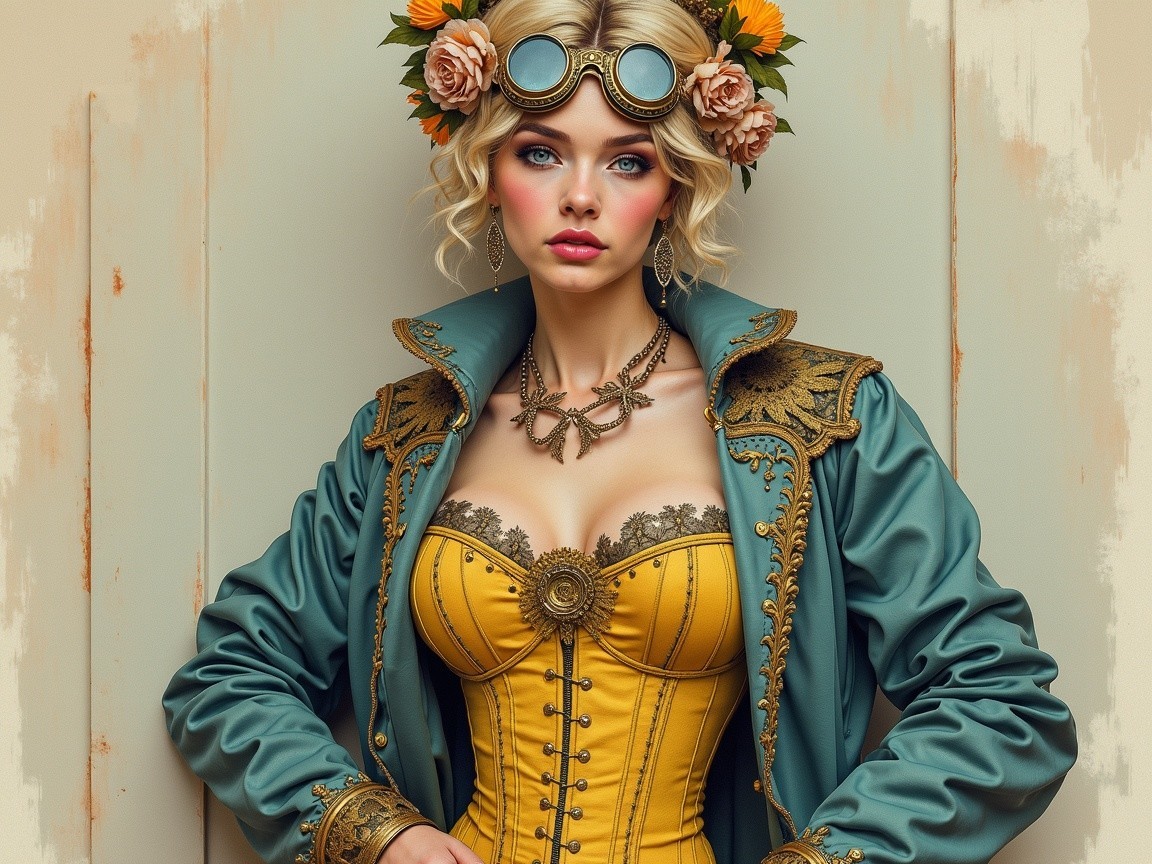Vibrant Yellow Corset and Teal Jacket Fashion Display