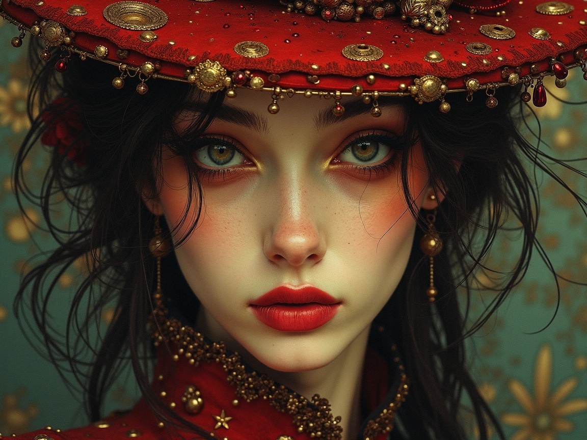Portrait of a Young Woman with Green Eyes and Hat