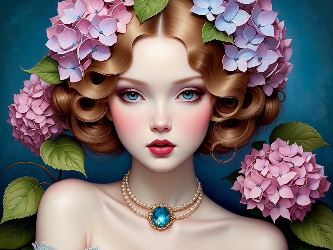 Young woman with golden hair and floral adornments