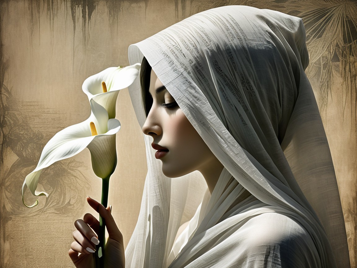 Serene Woman in White Veil with Calla Lily