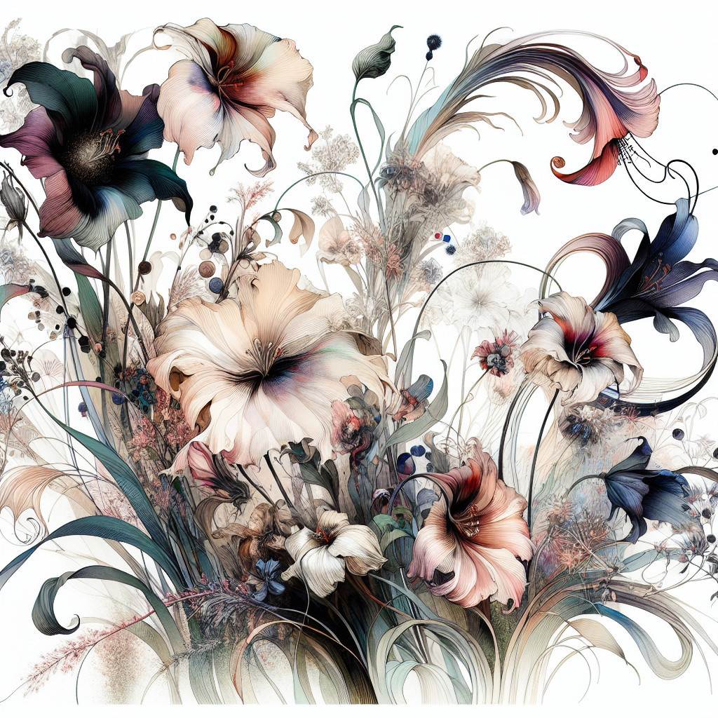 Intricate Flower Arrangement with Soft Colors and Lines
