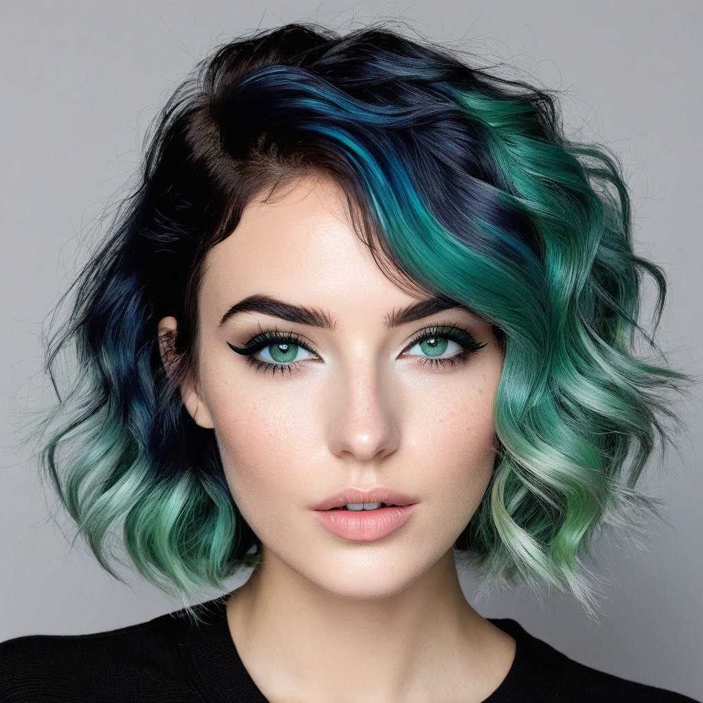 Portrait of a Person with Wavy Hair in Blue and Green