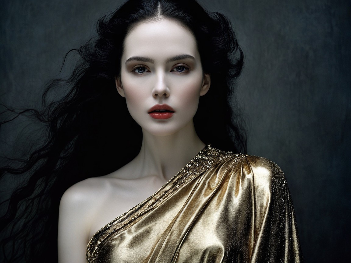 Portrait of a Woman in Gold with Dark Hair