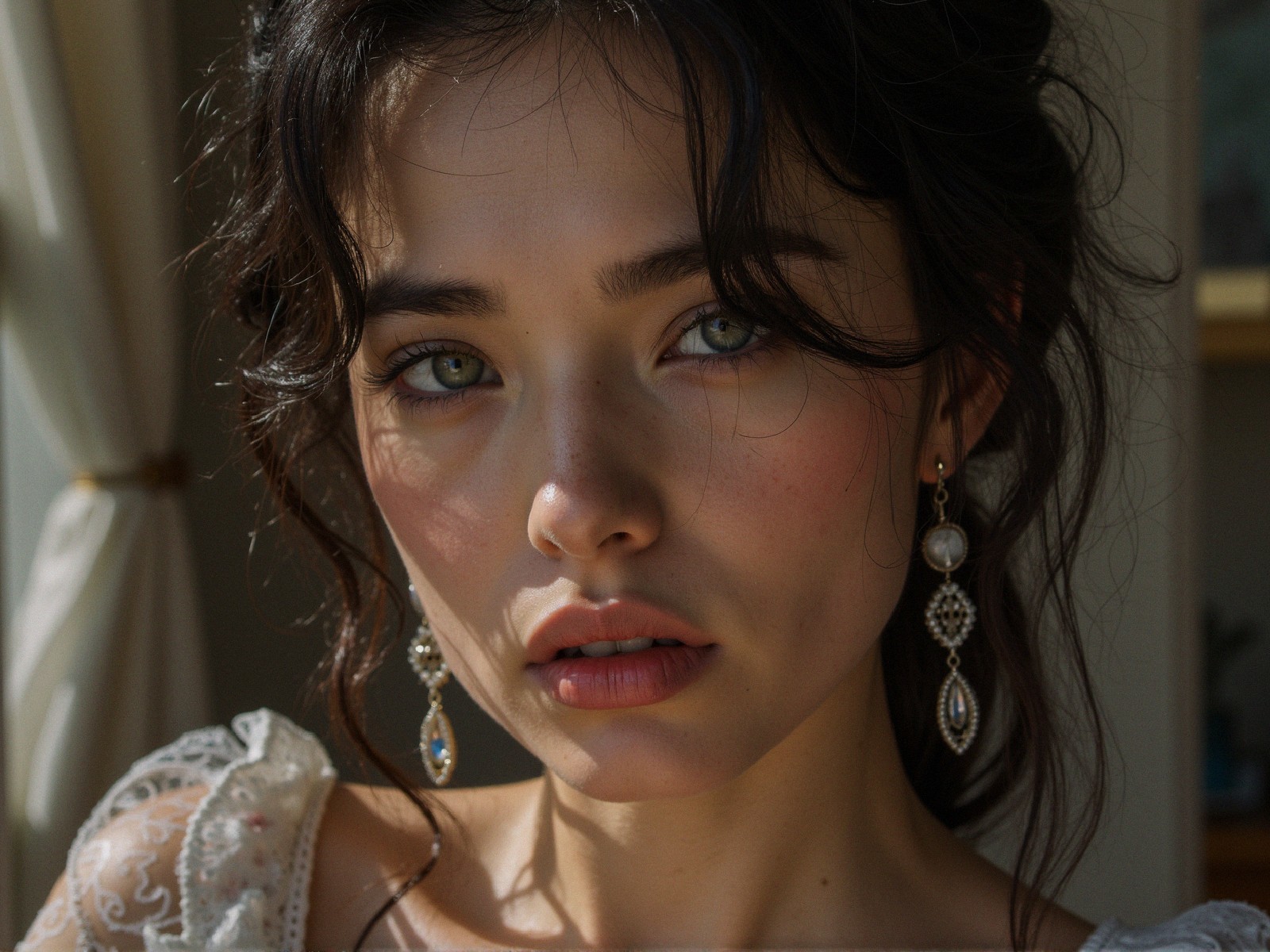 Close-Up Portrait of a Young Woman with Green Eyes