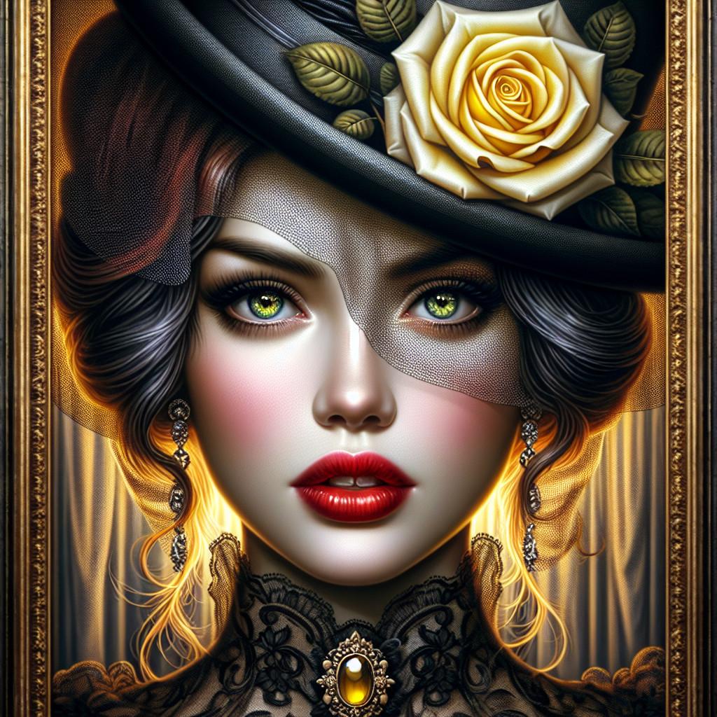 Elegant Woman with Green Eyes and Black Hat