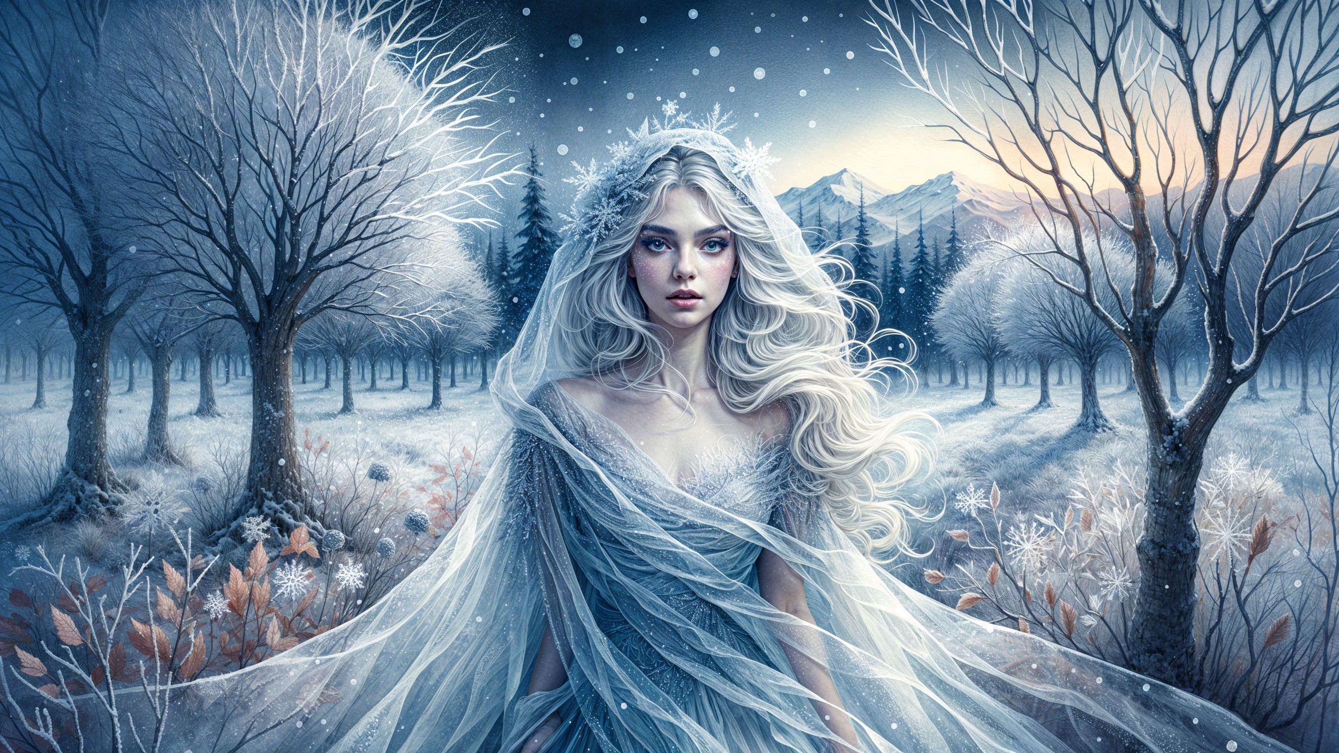 Majestic Figure in a Serene Winter Landscape
