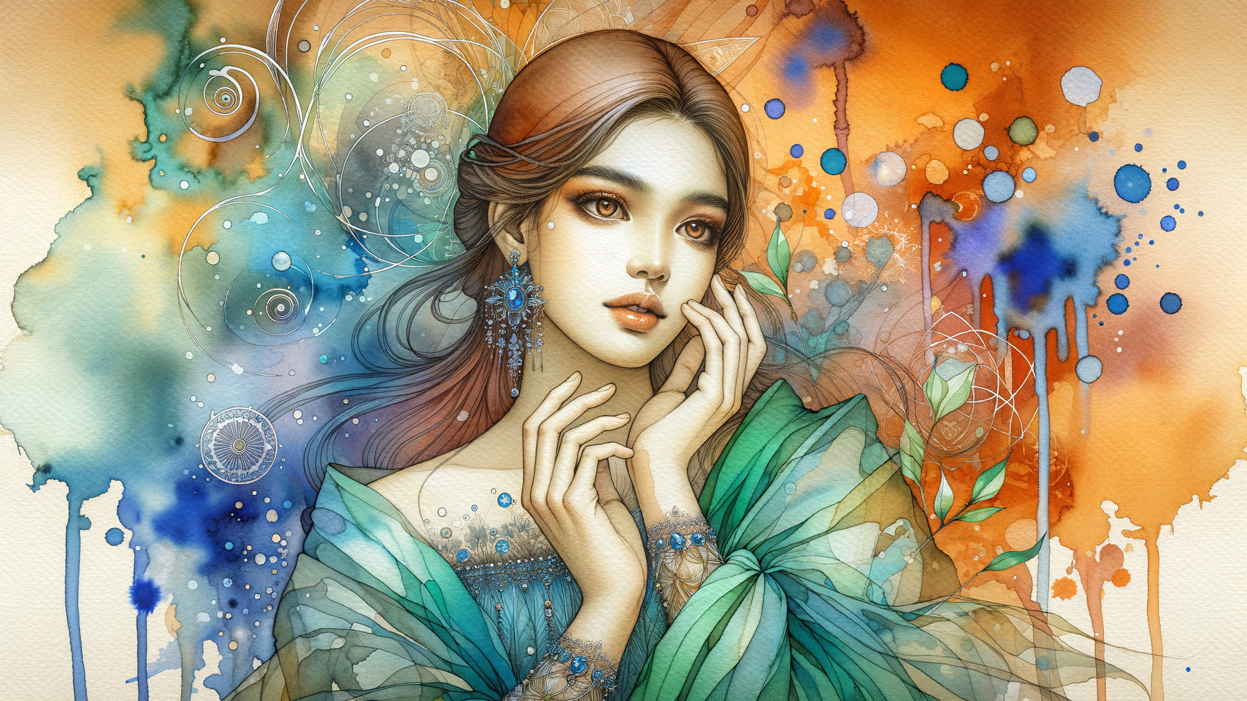 Illustration of a young woman in a teal garment