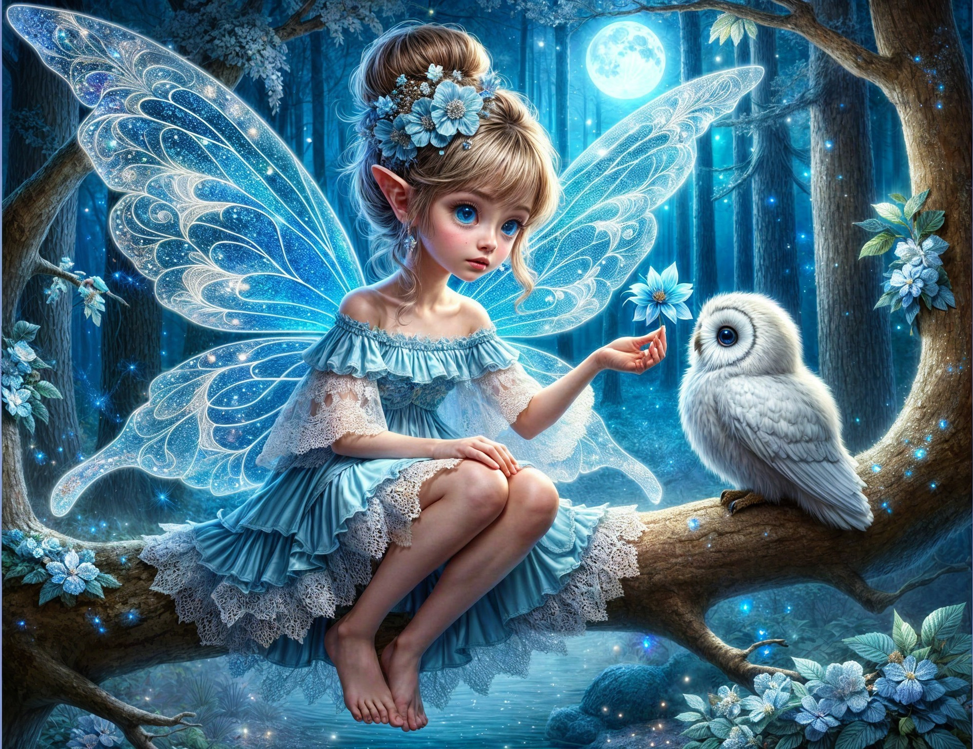 Whimsical Fairy Scene in Enchanted Forest Setting