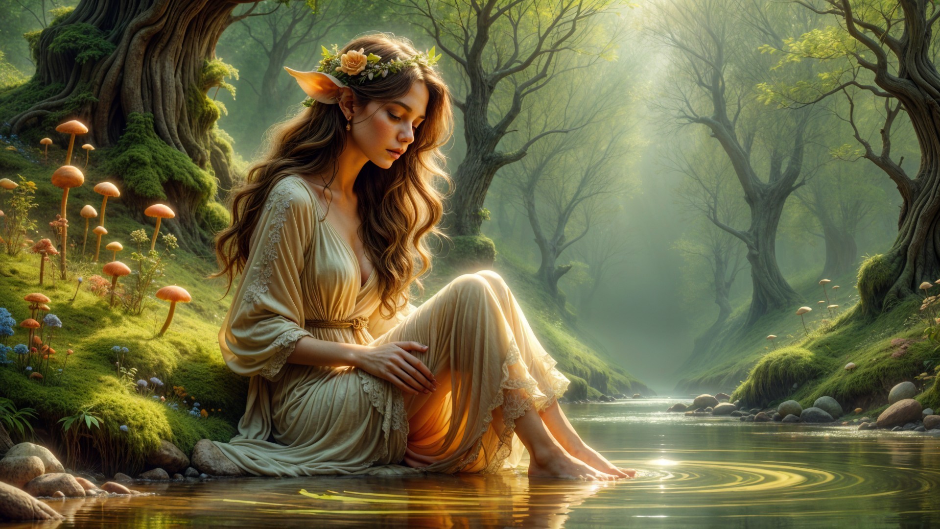Serene Forest Glade with Fairy-Like Presence